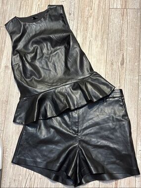 Express Black Faux Leather Peplum Top & Shorts Set